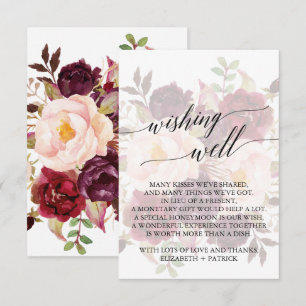 Elegant Calligrafie Faded Floral Wishing Well Informatiekaartje