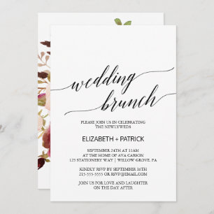 Elegant Calligrafie   Floral back Wedding Brunch Kaart