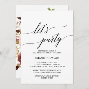 Elegant Calligrafie   Floral Backing Let's Party Kaart