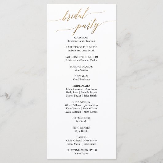 Elegant Calligrafie | Gold Wedding-programma Programma (Achterkant)