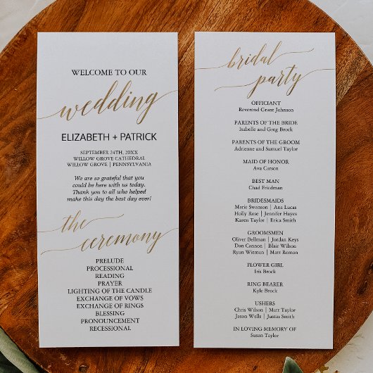 Elegant Calligrafie | Gold Wedding-programma Programma