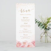 Elegant calligrafie goud & bloesse bruiloft menu (Staand voorkant)