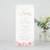 Elegant calligrafie goud & bloesse bruiloft programma (Staand voorkant)