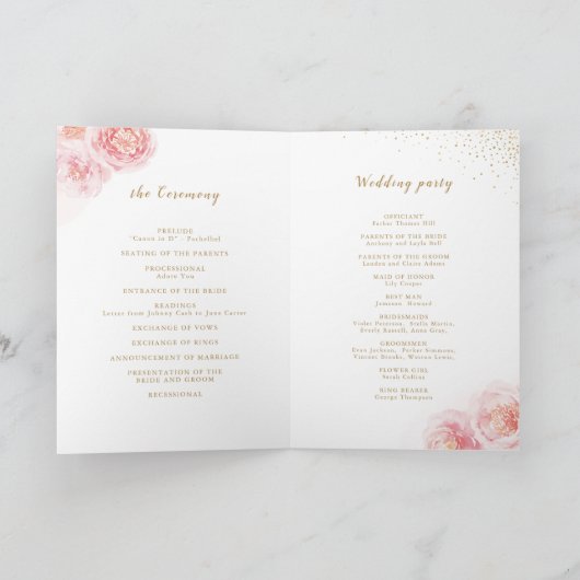 Elegant calligrafie goud & bloesse bruiloft programma (Binnen)