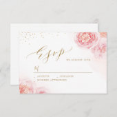 Elegant calligrafie goud & bloesse bruiloft RSVP kaartje (Voorkant / Achterkant)