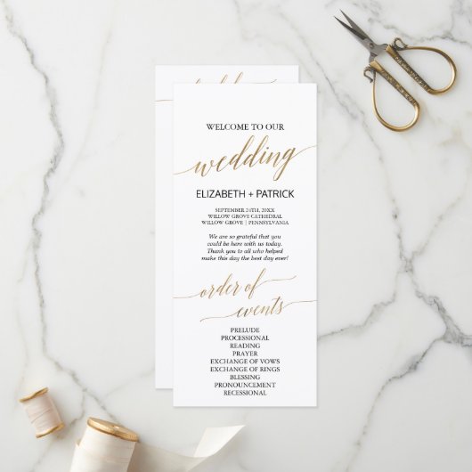 Elegant Calligrafie | Goudbruiloft Programma (Voorkant / Achterkant in situ)