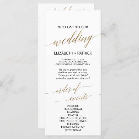 Elegant Calligrafie | Goudbruiloft Programma (Voorkant / Achterkant)