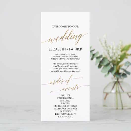 Elegant Calligrafie | Goudbruiloft Programma (Staand voorkant)