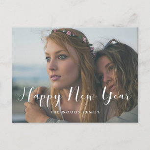 Elegant calligrafie Happy New Year Holiday foto Briefkaart