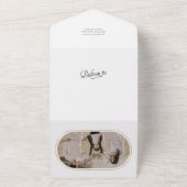 Elegant calligrafie kerstfeestdag foto all in one uitnodiging (Buitenkant)