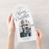 Elegant calligrafie kerstfeestdag foto all in one uitnodiging (Afscheurbaar)