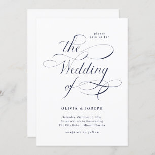 Elegant Calligrafie   Navy Blue Wedding Kaart