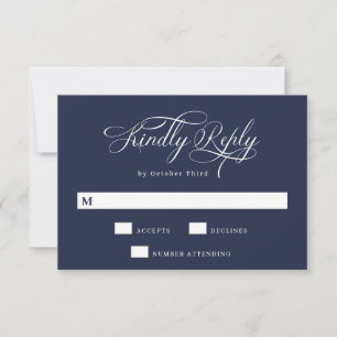 Elegant Calligrafie   Navy Blue Wedding RSVP Kaartje