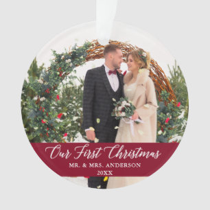 Elegant Calligrafie Ons eerste kerstfeest Bourgogn Ornament