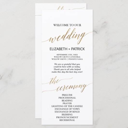 Elegant Calligrafie | Programma voor goudweddensch (Voorkant / Achterkant)