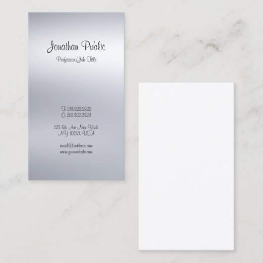 Elegant Calligrafie Script Modern Silver Plain Visitekaartje (Voorkant / Achterkant)