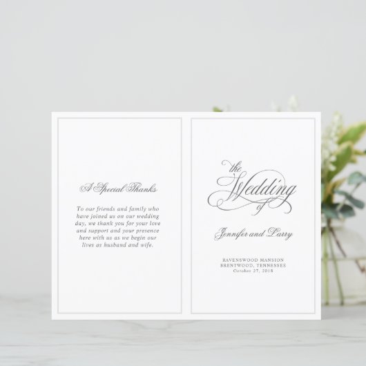 Elegant Calligrafie script vouded Wedding Program (Staand voorkant)