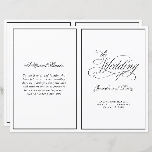 Elegant Calligrafie script vouded Wedding Program (Voorkant / Achterkant)