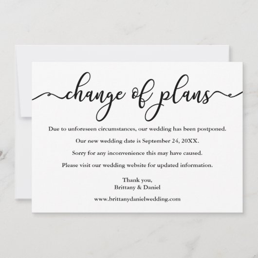 Elegant calligrafie wijziging plannen nieuwe datum save the date (Voorkant)