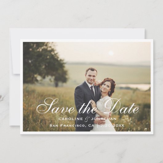 Elegant Calligrafiescript sparen de Datum, Foto Save The Date (Voorkant)