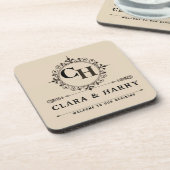 Elegant calligraphic initials monogram wedding  bier onderzetter (Linkerzijde)