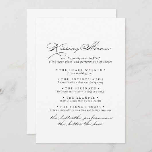 Elégant Calligraphie Mariage Kissing Menu Carte de (Devant / Derrière)