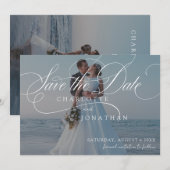Elegant Calligraphy 2 Photo Wedding Save The Date (Voorkant / Achterkant)