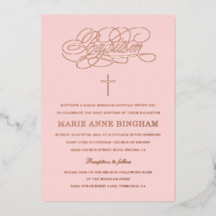 Elegant Calligraphy Baptisme Blush Roos Gold Folie Uitnodiging