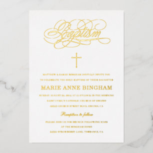 Elegant Calligraphy Baptisme Gold Folie Uitnodiging