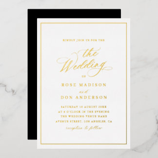 Elegant calligraphy black and gold foil wedding folie uitnodiging