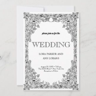 Elegant Calligraphy Black and White Wedding Invita Kaart