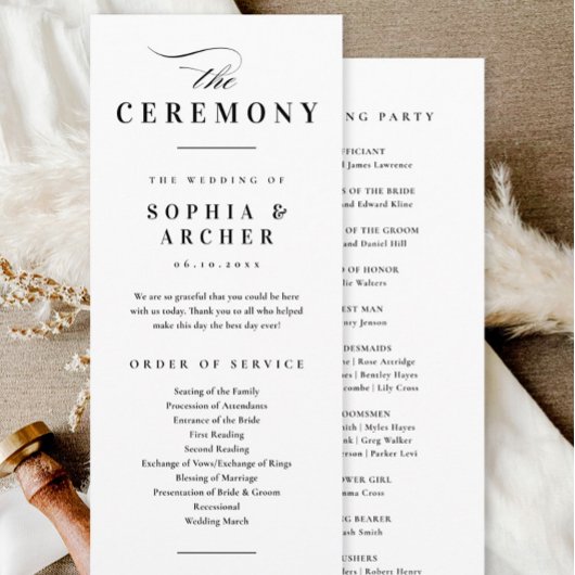 Elegant Calligraphy Black and White Wedding Programma