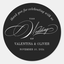 Elegant Calligraphy Black and White Wedding Ronde Sticker