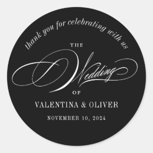 Elegant Calligraphy Black and White Wedding Ronde Sticker