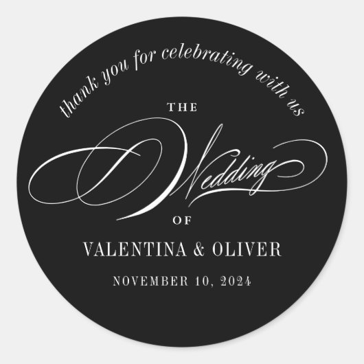 Elegant Calligraphy Black and White Wedding Ronde Sticker (Voorkant)