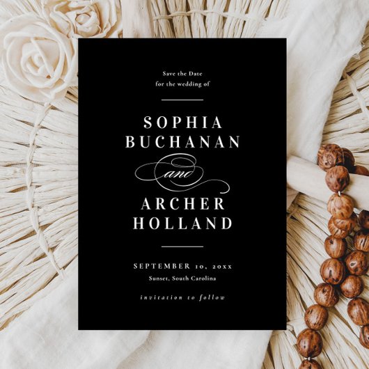 Elegant Calligraphy Black and White Wedding Save The Date