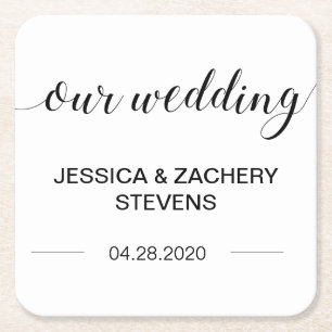 Elegant Calligraphy Black and White Wedding Vierkante Kartonnen Onderzetter