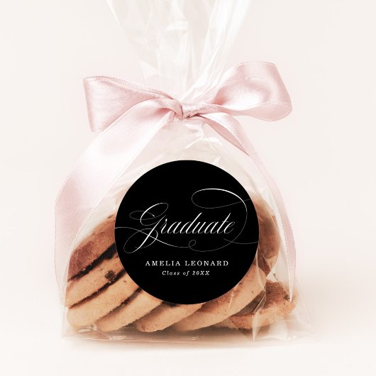 Elegant Calligraphy Black en White Afstuderen Ronde Sticker