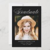 Elegant Calligraphy Black Photo Afstuderen Aankondiging (Voorkant)