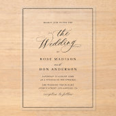 Elegant calligraphy black text wedding acryl uitnodigingen (Voorkant)