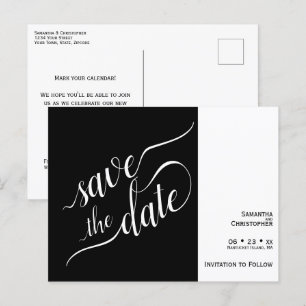Elegant Calligraphy Black Wedding Save the Date Aankondigingskaart
