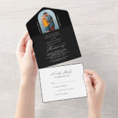 Elegant Calligraphy Black White Photo RSVP Wedding All In One Uitnodiging (Afscheurbaar)