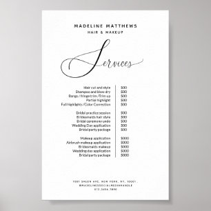 Elegant Calligraphy Black White Salon Price List Poster