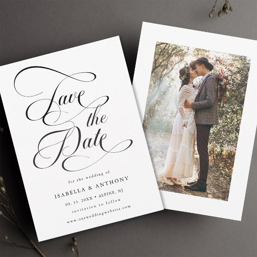 Elegant Calligraphy Black & White Wedding Save The Date