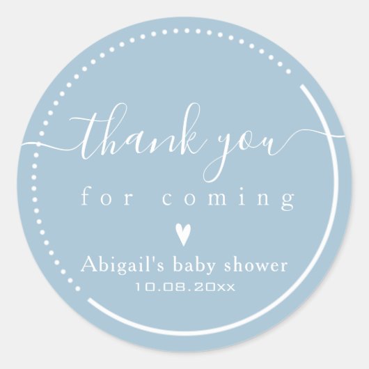 Elegant Calligraphy Blue Baby shower "Dankuwel" Ronde Sticker (Voorkant)