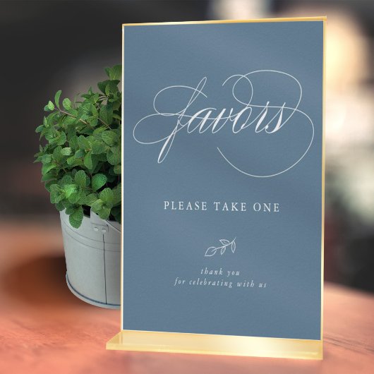 Elegant Calligraphy Blue Minimal Leaf Favor Sign Poster