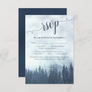Elegant Calligraphy Blue Mountain Pines Wedding RSVP Kaartje