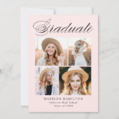 Elegant Calligraphy Blush 4 Photo Graduparty Kaart (Voorkant)