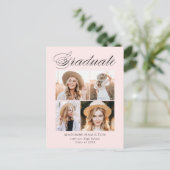 Elegant Calligraphy Blush 4 Photo Graduparty Uitnodiging Briefkaart (Staand voorkant)