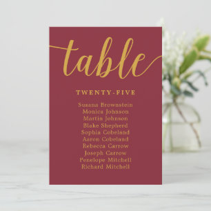 Elegant Calligraphy Burgundy Wedding Guest Seating